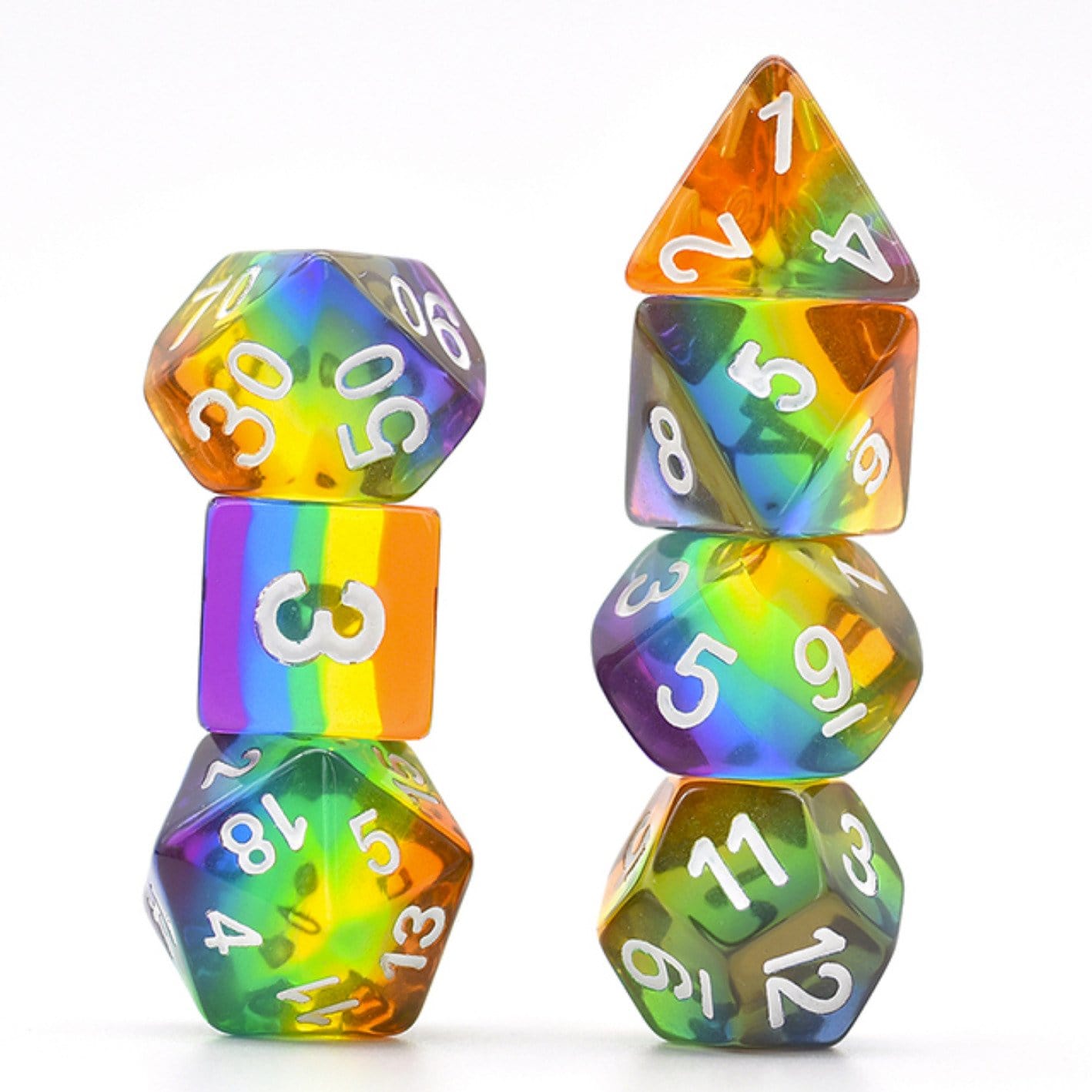 Translucent Rainbow RPG Dice Set Plastic Dice Foam Brain Games | D20 Games