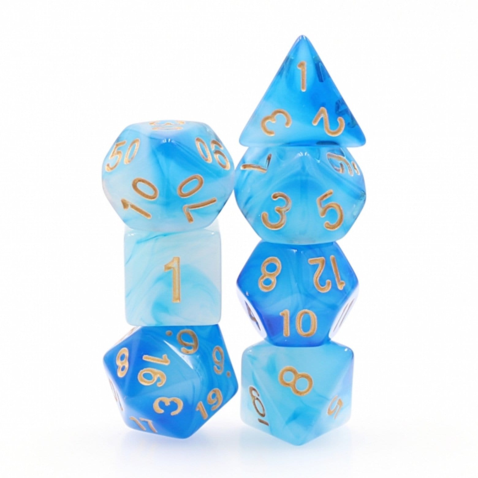 Blue Milky RPG Dice Set Plastic Dice Foam Brain Games | D20 Games
