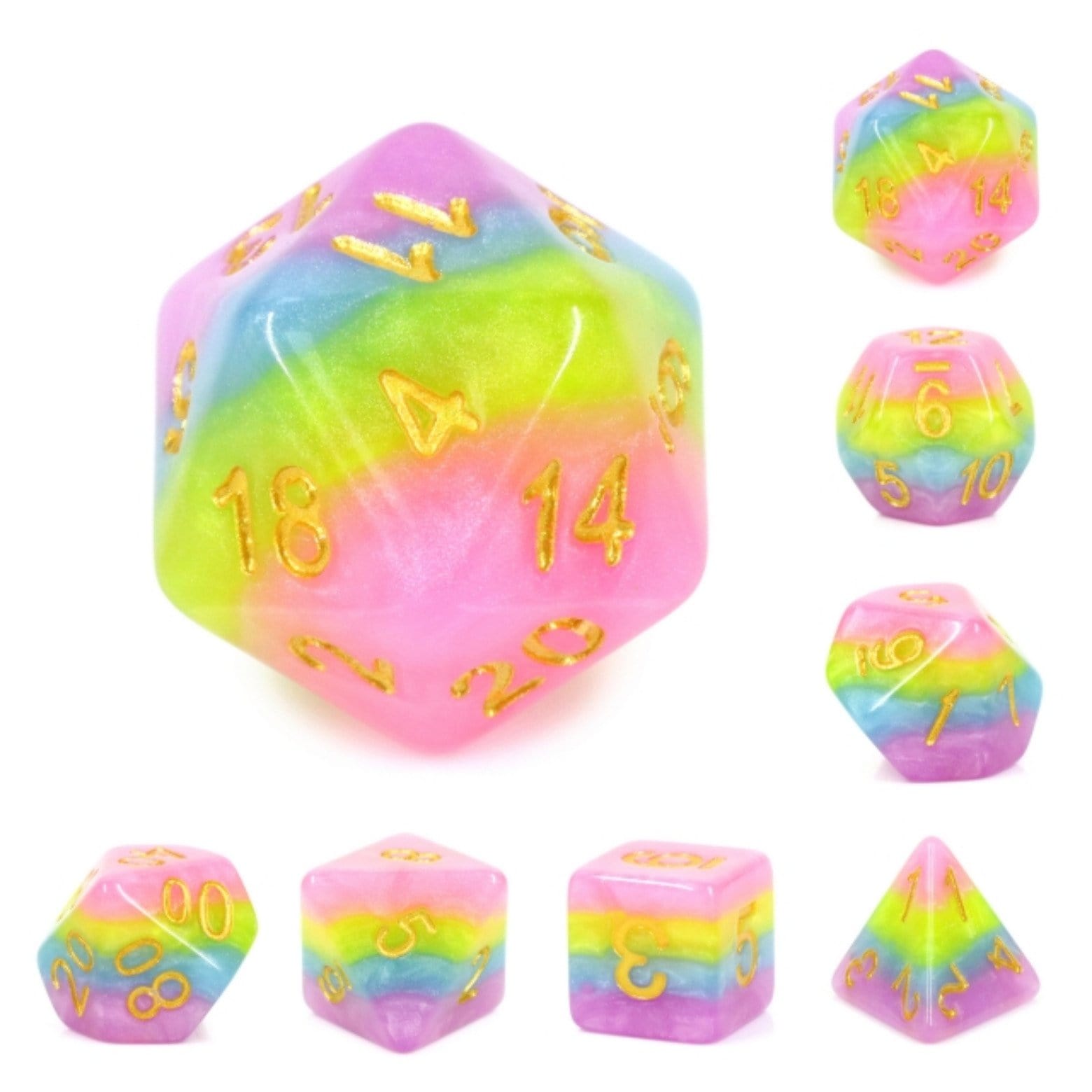 Pastel Rainbow RPG Dice Set Plastic Dice Foam Brain Games | D20 Games