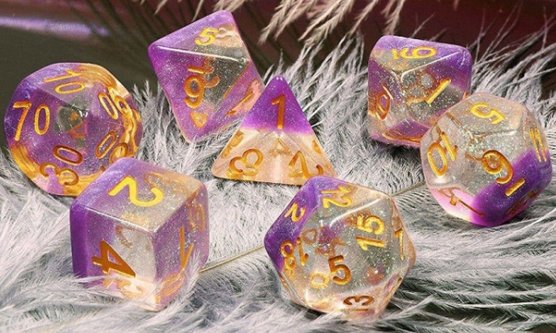 Violet Sunset RPG Dice Set Plastic Dice Foam Brain Games | D20 Games
