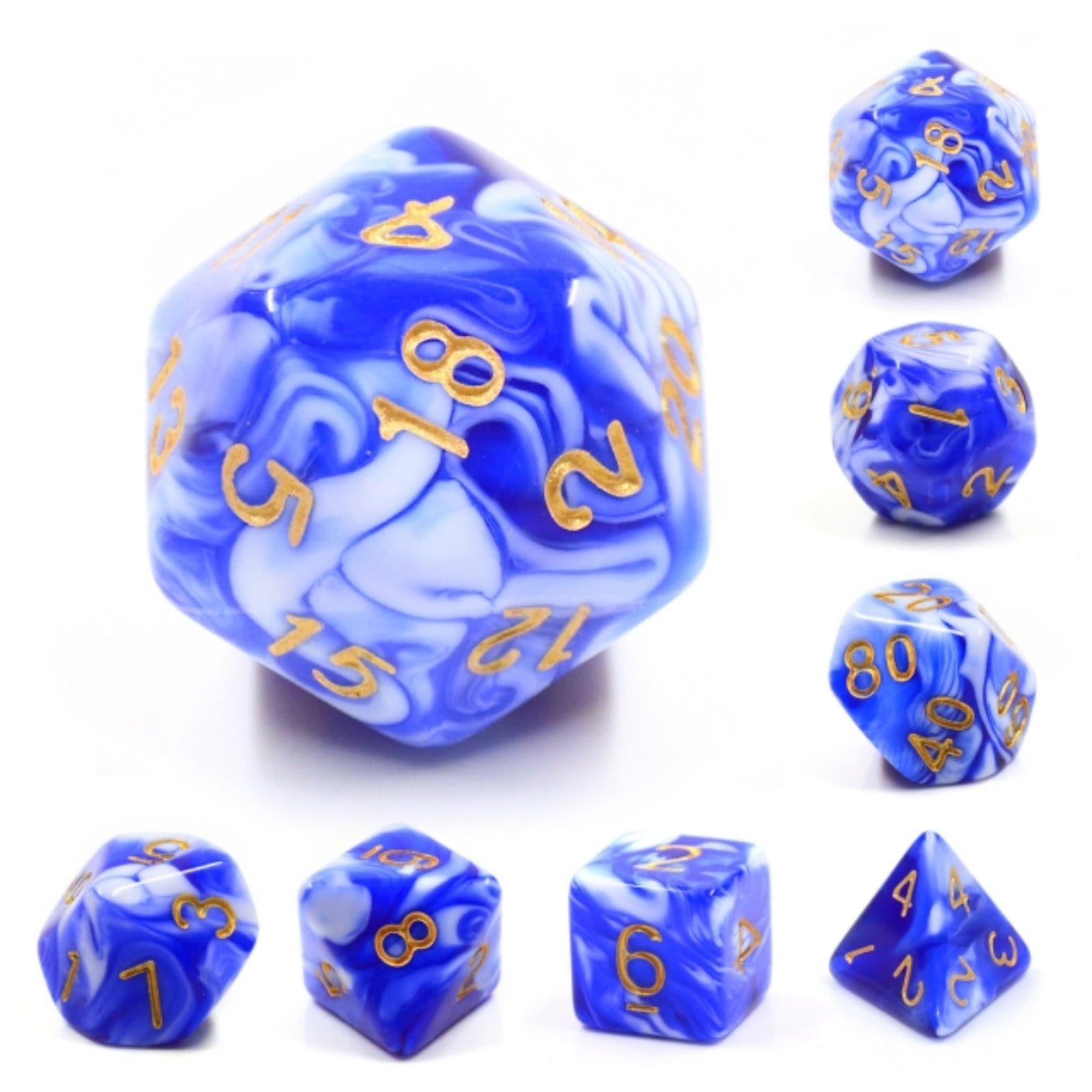 Blue Porcelain RPG Dice Set Plastic Dice Foam Brain Games | D20 Games