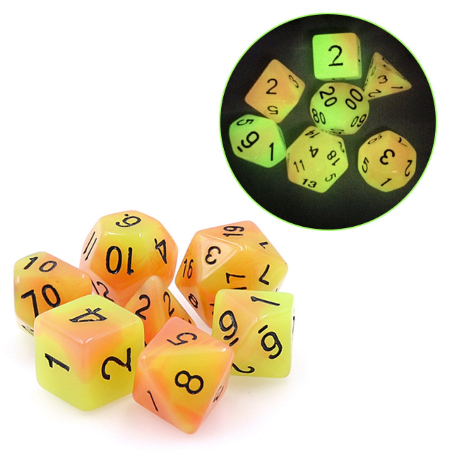 Glow in the Dark FireBall RPG Dice Set Plastic Dice Foam Brain Games | D20 Games