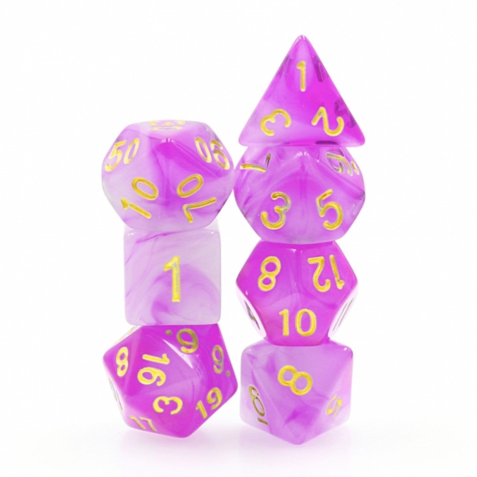 Purple Milky RPG Dice Set Plastic Dice Foam Brain Games | D20 Games
