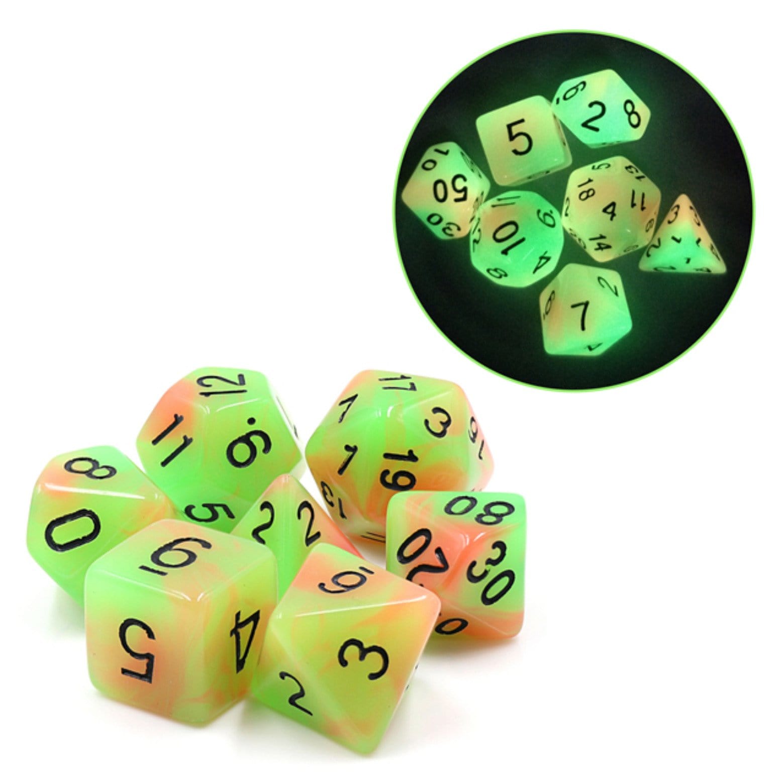 Glow in the Dark Mango RPG Dice Set Plastic Dice Foam Brain Games | D20 Games
