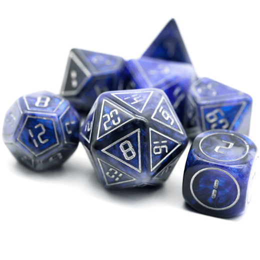 Cybernated Blue & Black RPG Dice Set - XLarge Plastic Dice Foam Brain Games | D20 Games