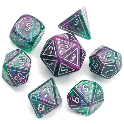Cybernated Pink & Green RPG Dice Set - XLarge Plastic Dice Foam Brain Games | D20 Games