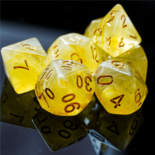 Yellow Silk Translucent Dice RPG Dice Set Plastic Dice Foam Brain Games | D20 Games