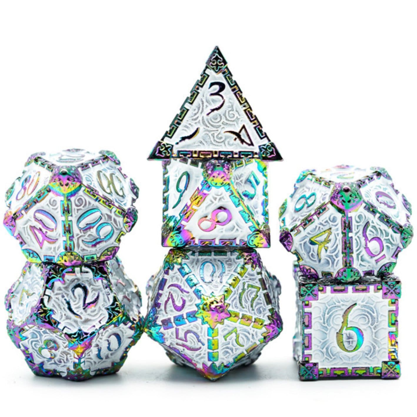 Dagger of Venom: White Rainbow RPG Metal Dice Set Metal Dice Foam Brain Games | D20 Games