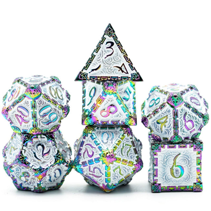 Dagger of Venom: White Rainbow RPG Metal Dice Set Metal Dice Foam Brain Games