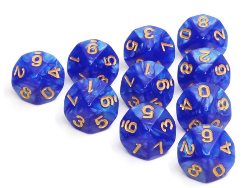 Blue Pearl - 10 piece D10's Plastic Dice Foam Brain Games