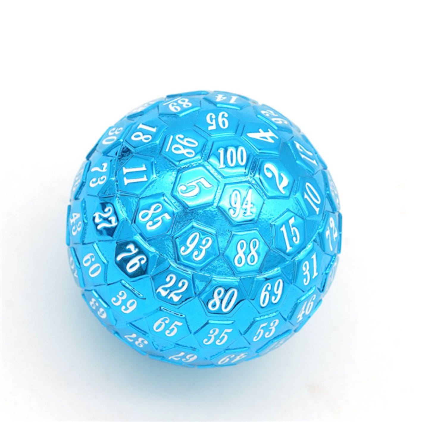 45mm Metal D100 - Blue with White Font Metal Dice Foam Brain Games | D20 Games