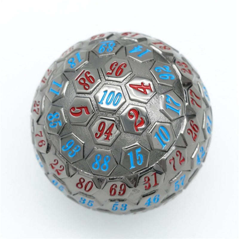 45mm Metal D100 - Black Metal w/ Red & Blue Metal Dice Foam Brain Games