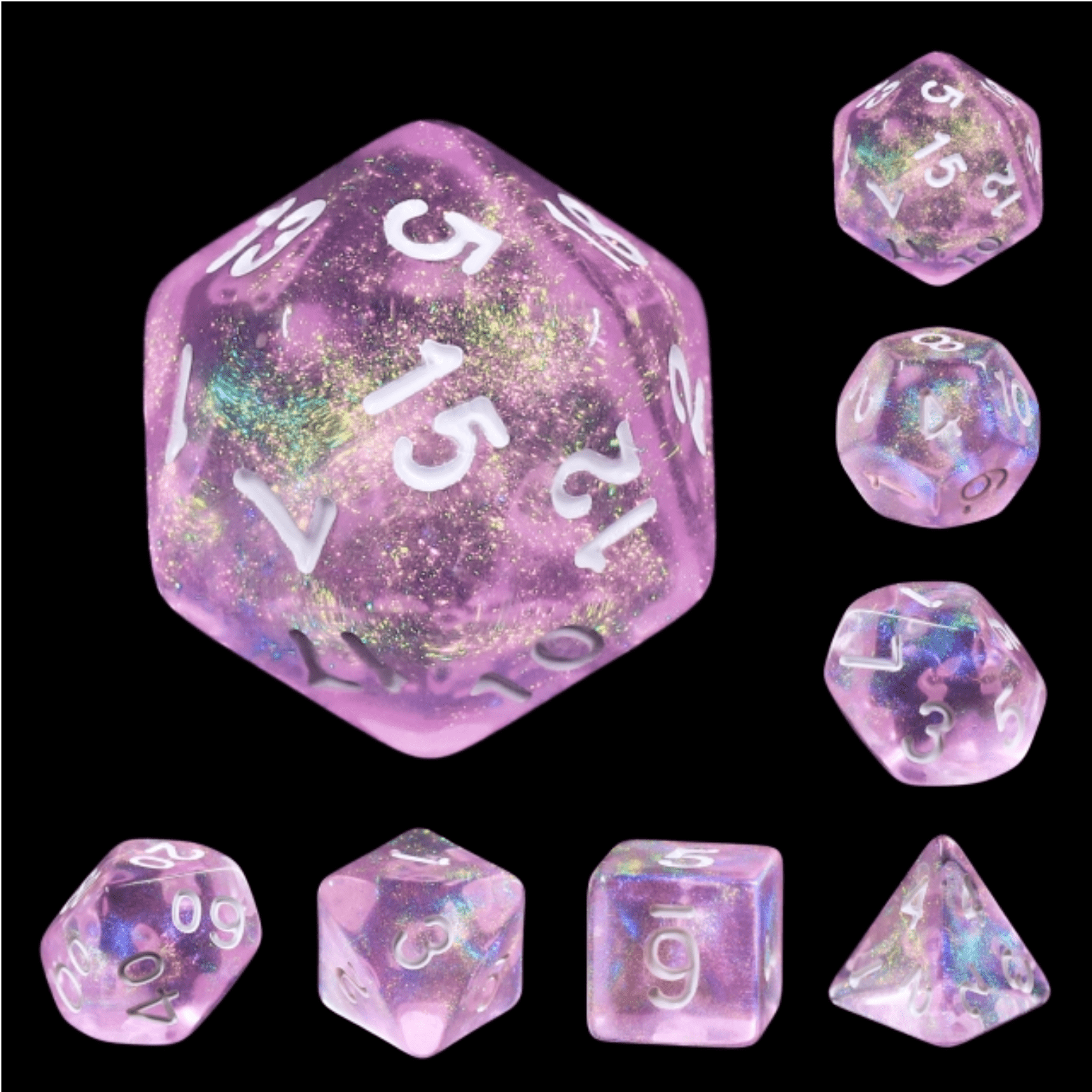 Violet Sparkle RPG Dice Set Plastic Dice Foam Brain Games | D20 Games