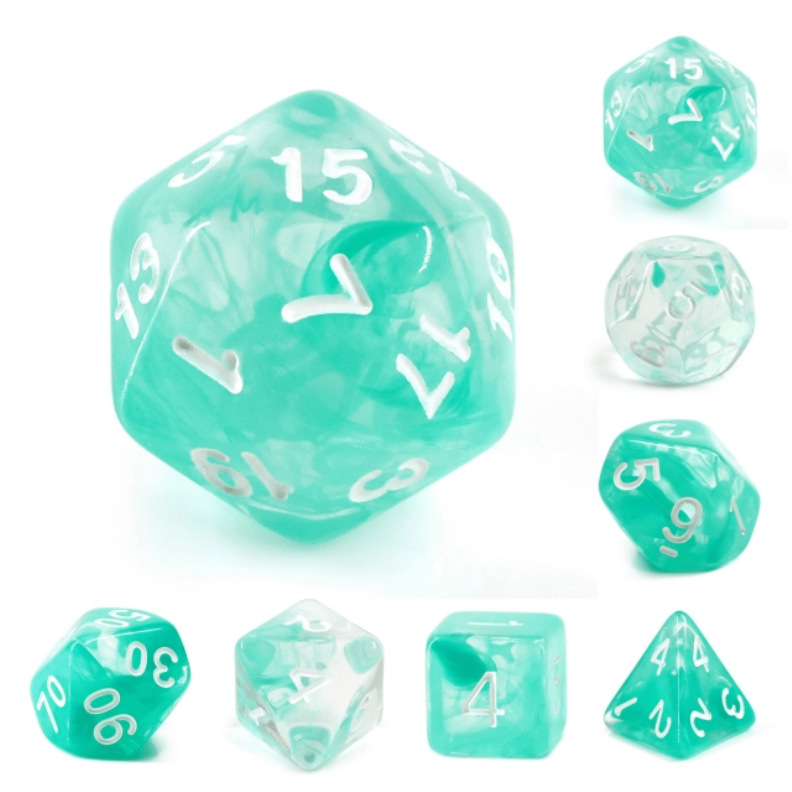 Lake Teal RPG Dice Set Plastic Dice Foam Brain Games | D20 Games