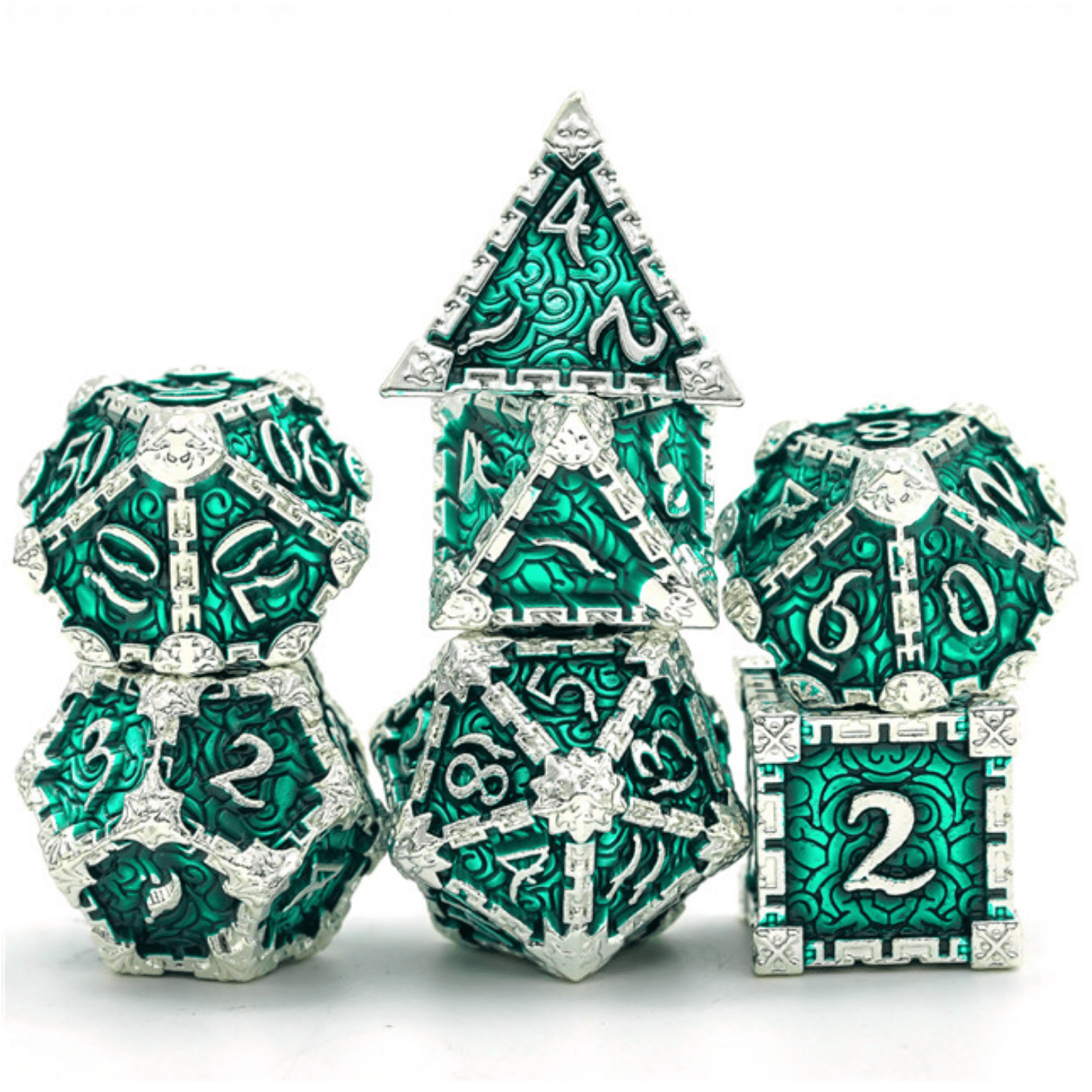 Dagger of Venom: Silver Emerald RPG Metal Dice Set | D20 Games