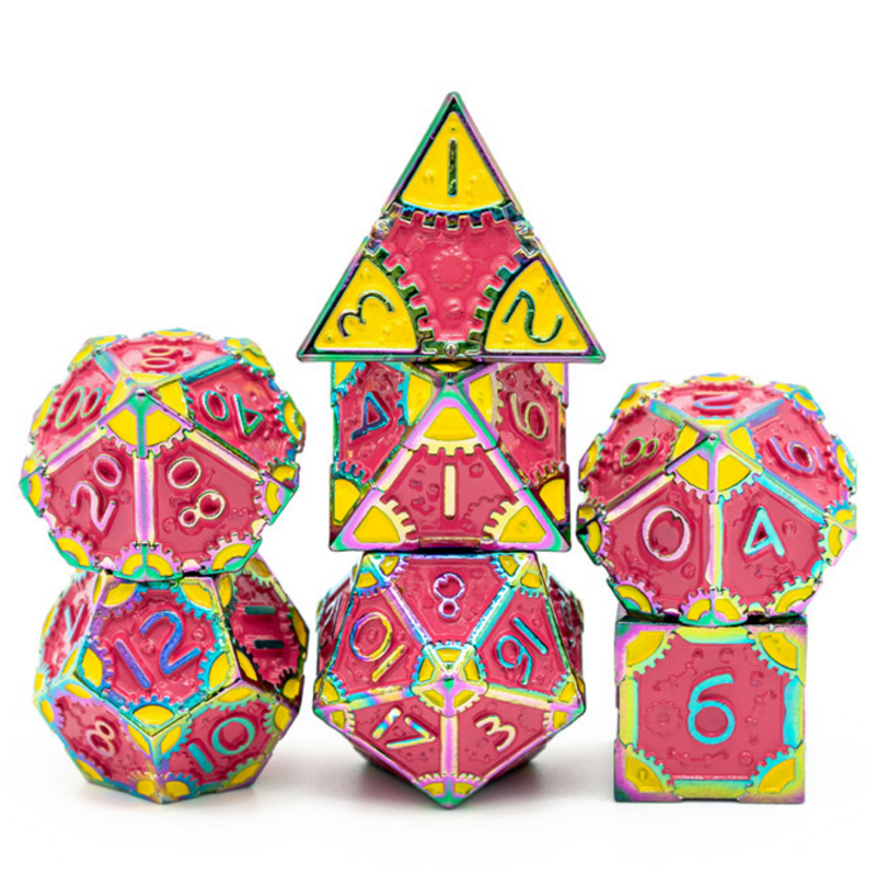 SteamPunk Pink Lemonade RPG Metal Dice Set Metal Dice Foam Brain Games