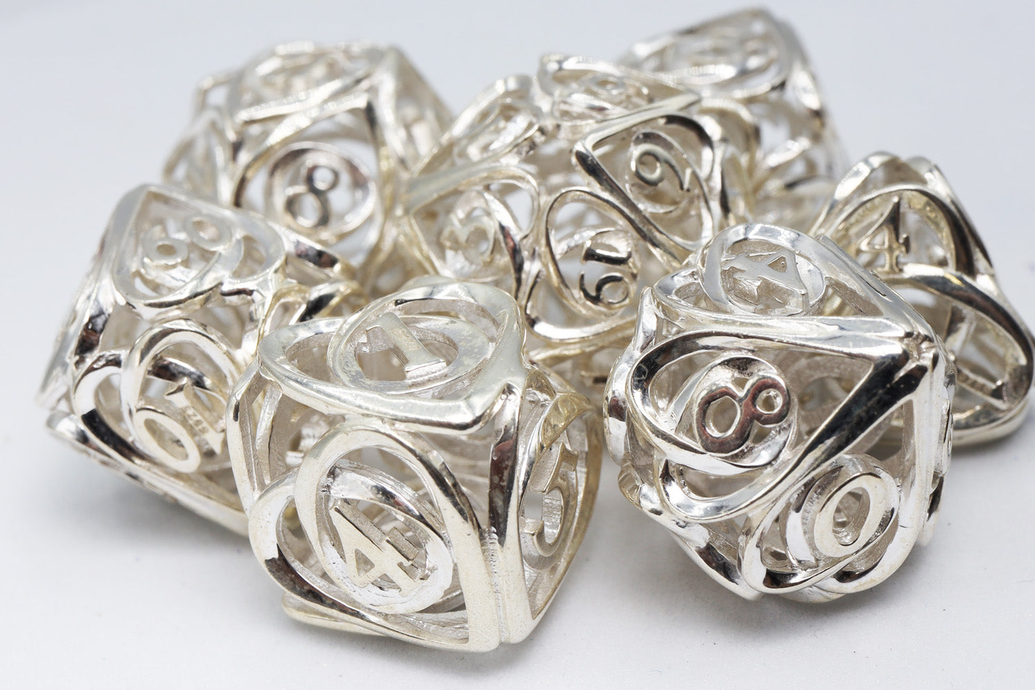 Silver Hearts RPG Premium Metal Dice Set Metal Dice Foam Brain Games | D20 Games