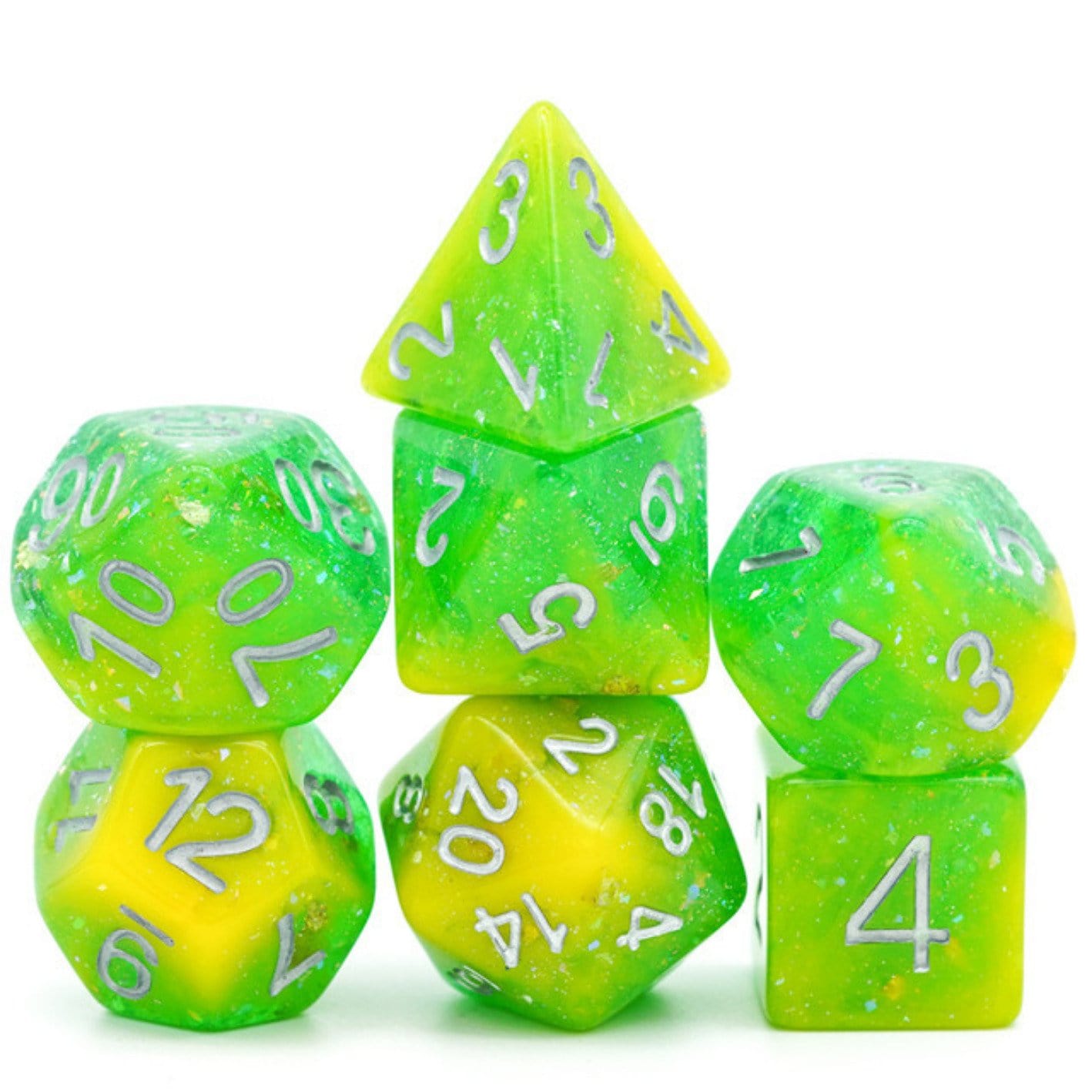 Yellow & Green Seabed Treasure RPG Dice Set Plastic Dice Foam Brain Games | D20 Games