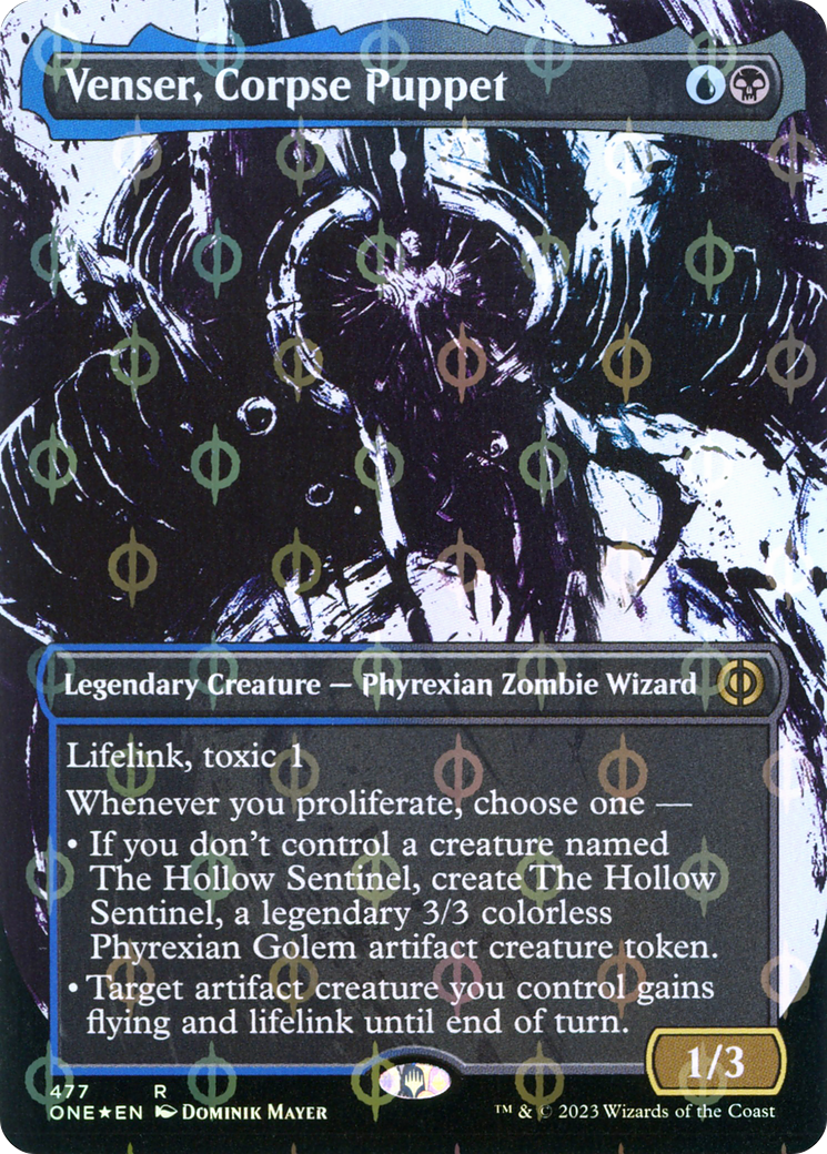 Venser, Corpse Puppet (Borderless Ichor Step-and-Compleat Foil) [Phyrexia: All Will Be One] | D20 Games