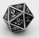 D20 Silver with Onyx - 35mm Extra Large Metal Dice Foam Brain Games