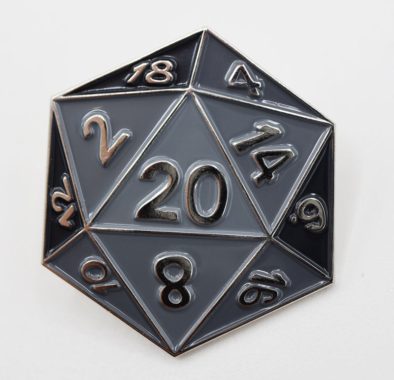 Black D20 Enamel Pin Enamel Pin Foam Brain Games