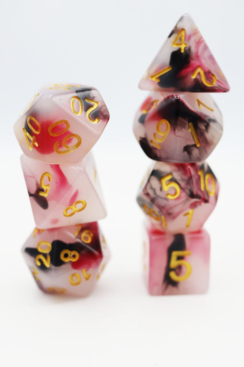 Black and Red Opalescent Jade RPG Dice Set Plastic Dice Foam Brain Games