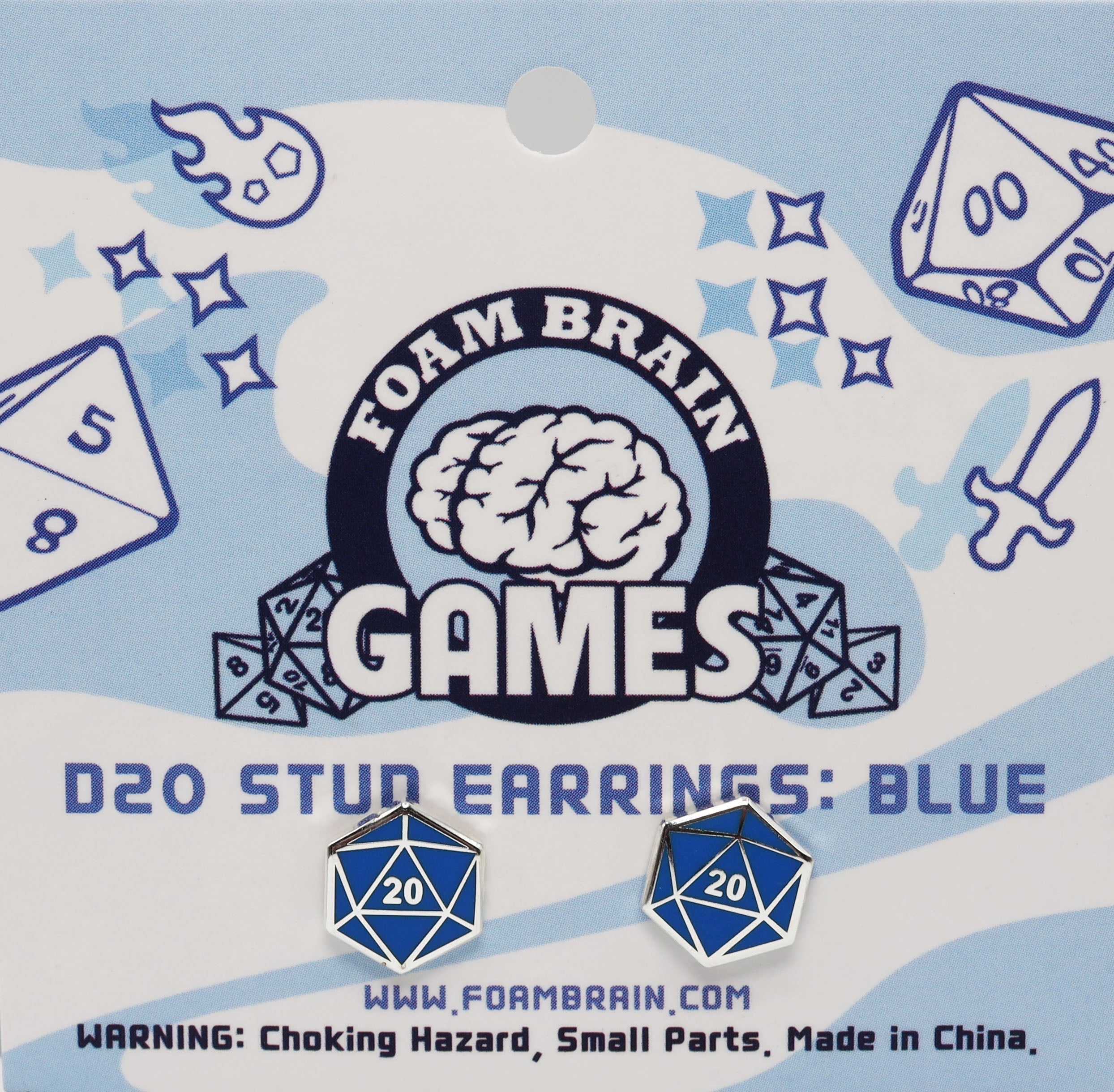 D20 Stud Earrings: Blue  Foam Brain Games | D20 Games