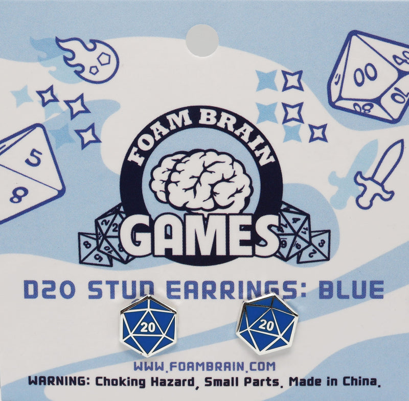 D20 Stud Earrings: Blue  Foam Brain Games