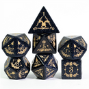Embellished Blue Sandstone- Gemstone Engraved With Gold Dice Set