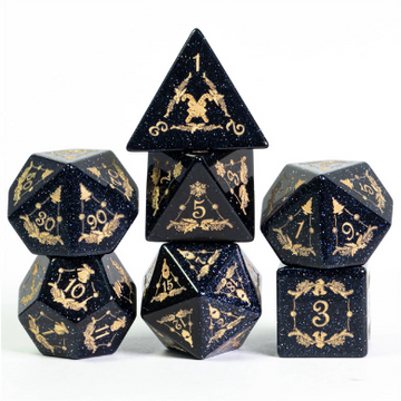 Embellished Blue Sandstone- Gemstone Engraved With Gold Dice Set