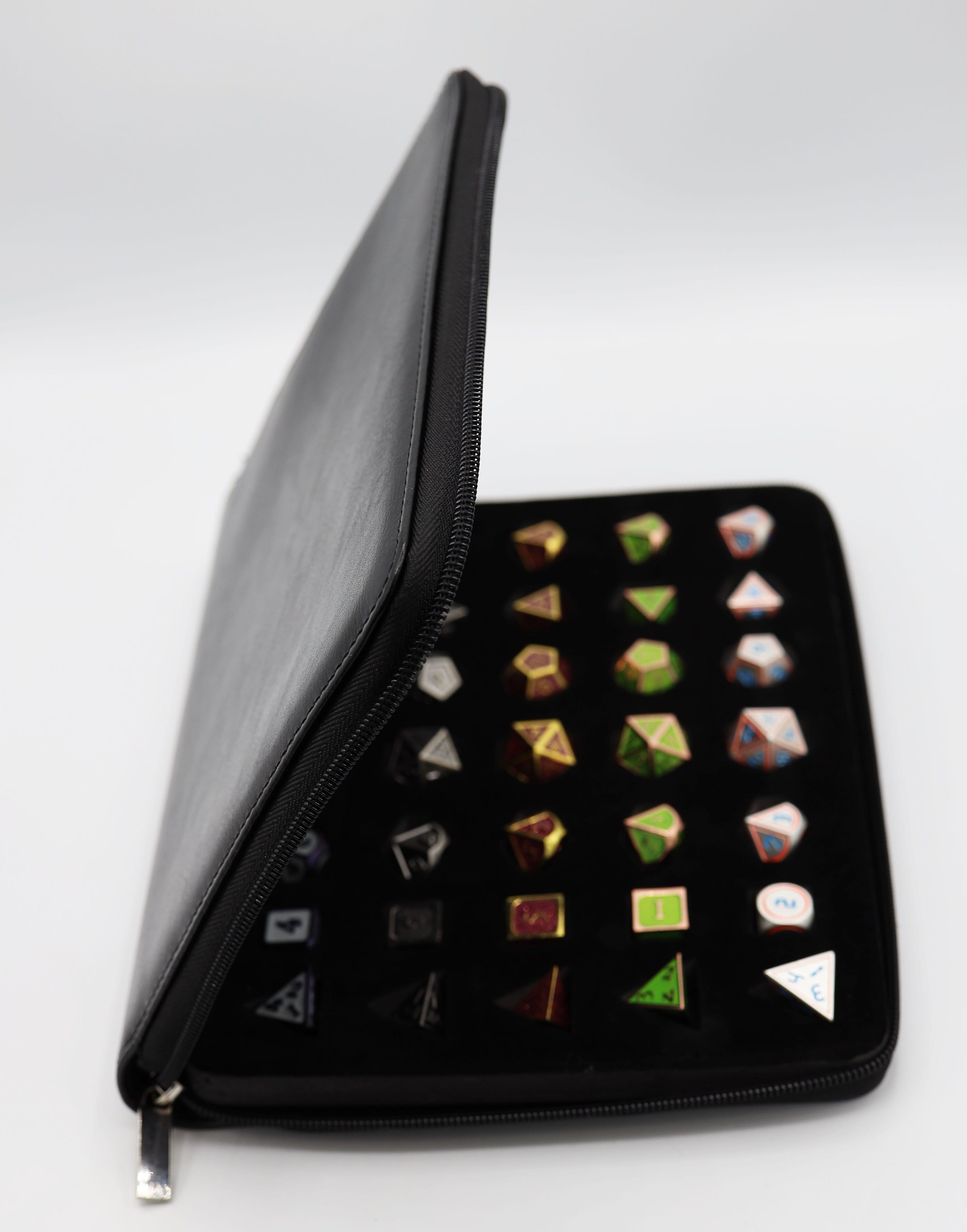 Black Leatherette Folio Dice Case Dice Box Foam Brain Games | D20 Games