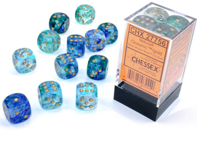 Nebula: 12mm d6 Oceanic/Gold (36 dice) 27956