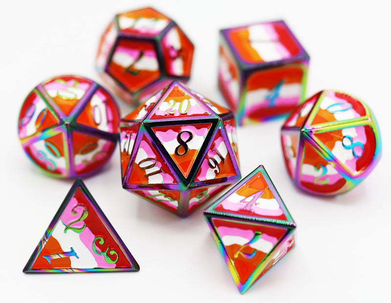 Community Lesbian Pride Flag - RPG Metal Dice Set Metal Dice Foam Brain Games