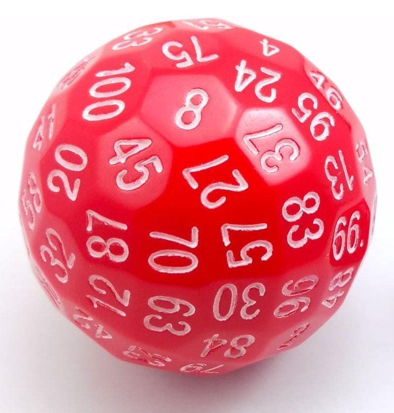 100-Sided Die: Red Opaque with White D100 | D20 Games