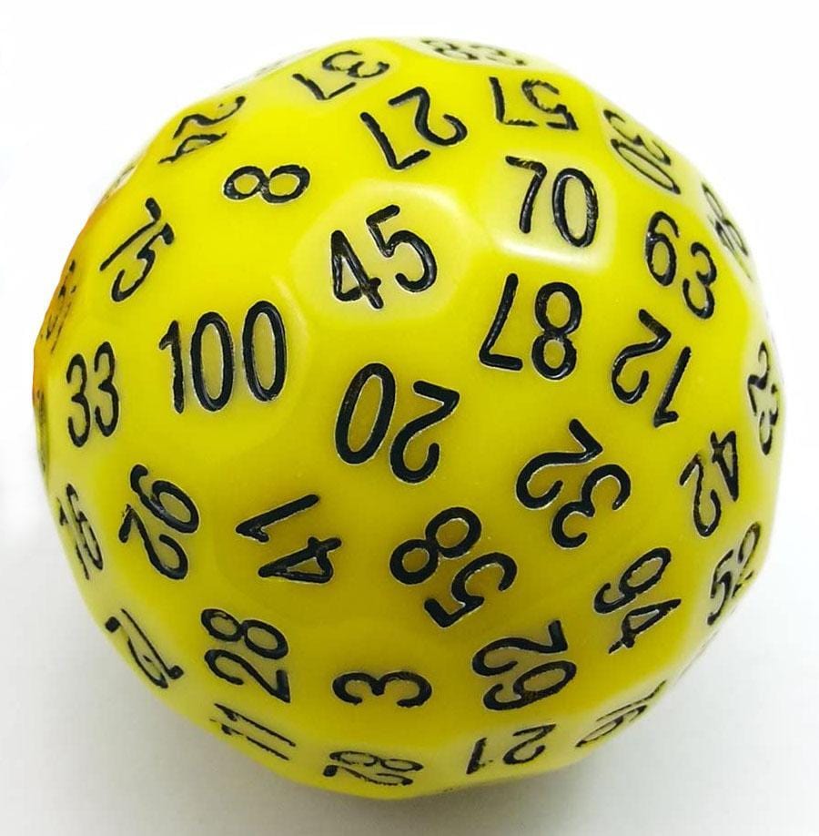 100 Sided Die - Yellow D100 Plastic Dice Foam Brain Games | D20 Games