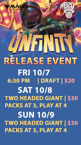 Sat 4 (3pm for packs)  THG  Release Unfinity ticket - Sat, Oct 15