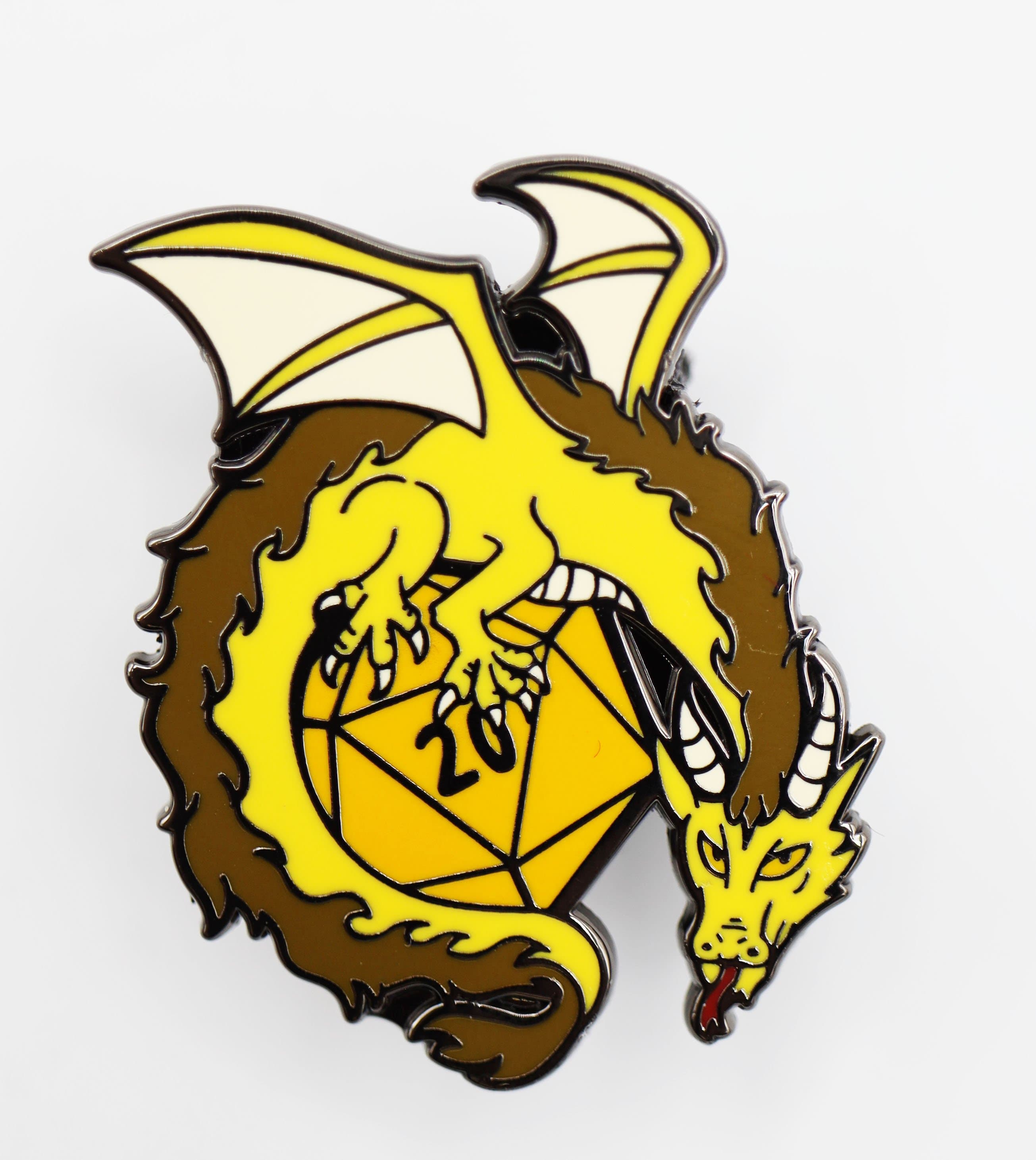 Dice Dragons Pin: Gold Enamel Pin Foam Brain Games | D20 Games