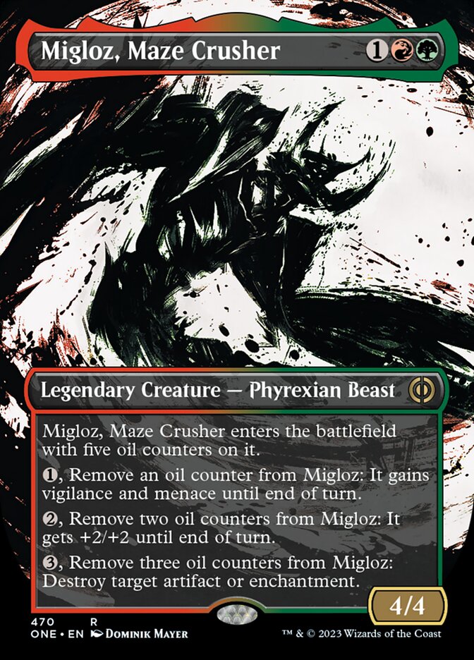 Migloz, Maze Crusher (Borderless Ichor Step-and-Compleat Foil) [Phyrexia: All Will Be One] | D20 Games