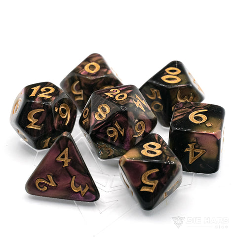 7 Piece Dice Set - Elessia Dagda with Gold | D20 Games