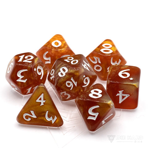 7 Piece Dice Set - Elessia Bloodfire with White | D20 Games