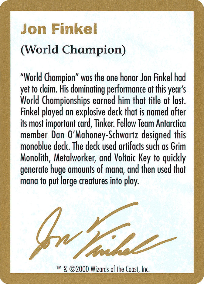 Jon Finkel Bio [World Championship Decks 2000] | D20 Games