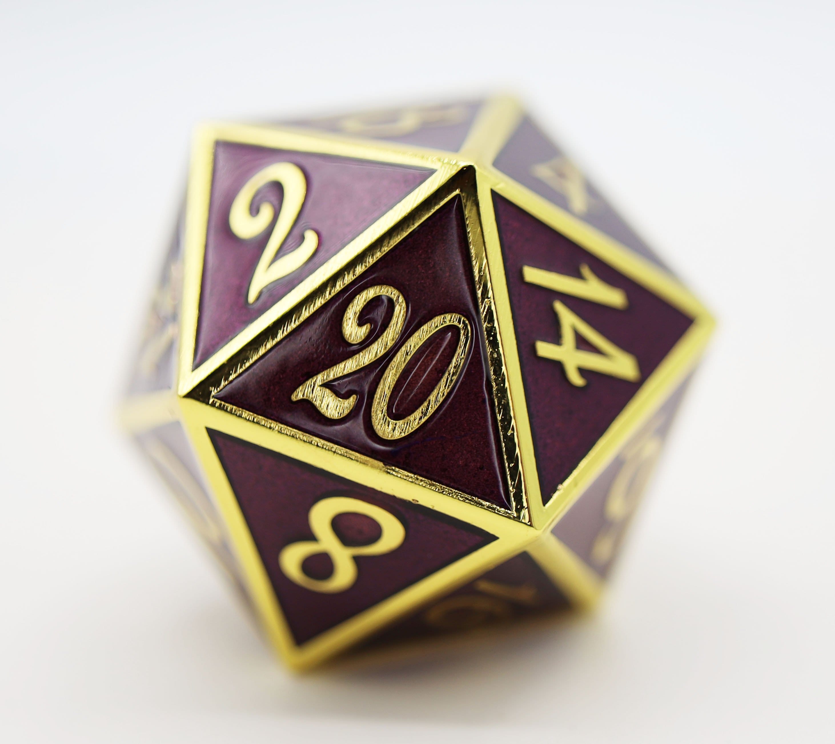D20 Gold with Amethyst - 35mm Extra Large Metal Metal Dice Foam Brain Games | D20 Games