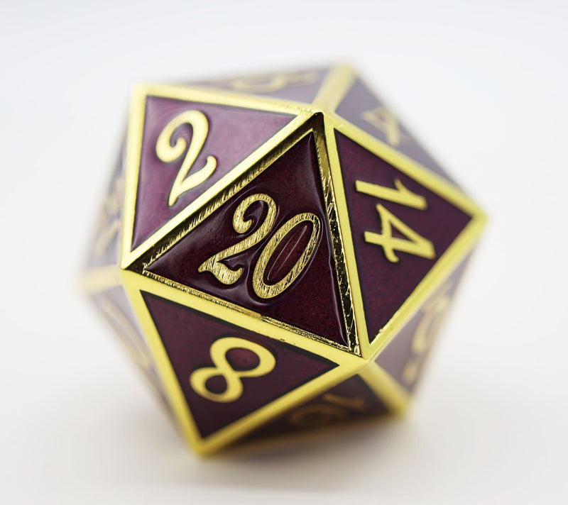 D20 Gold with Amethyst - 35mm Extra Large Metal Metal Dice Foam Brain Games
