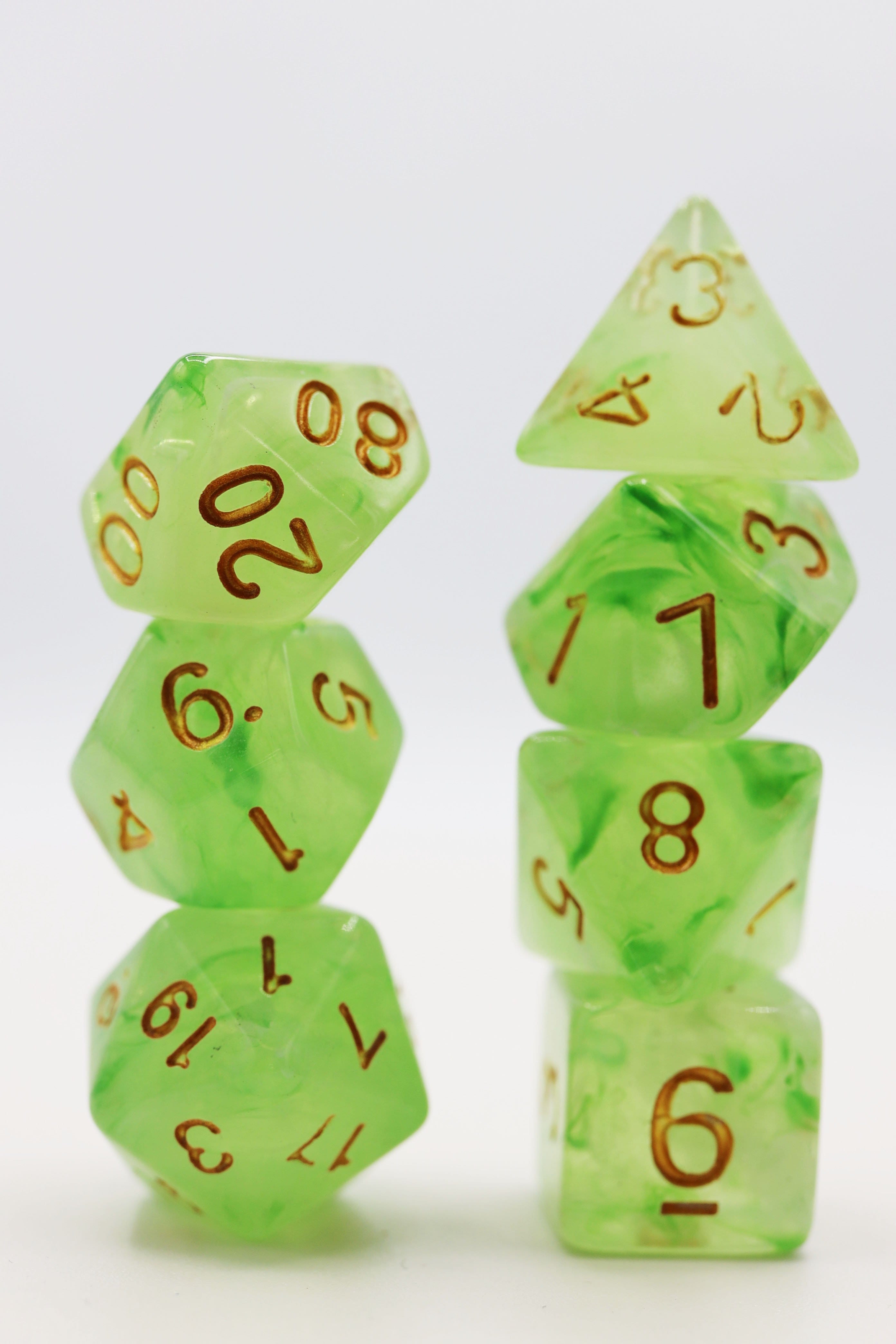 Green Silk Translucent Dice RPG Dice Set Plastic Dice Foam Brain Games | D20 Games