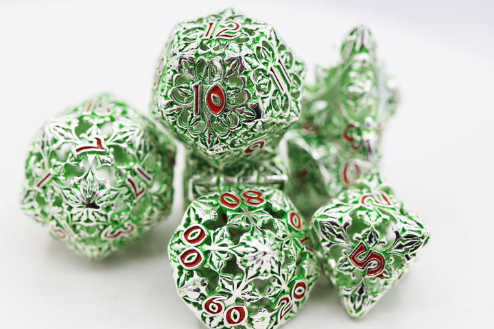 Fleur de Lis: Gilded Green Hollow RPG Metal Dice Set