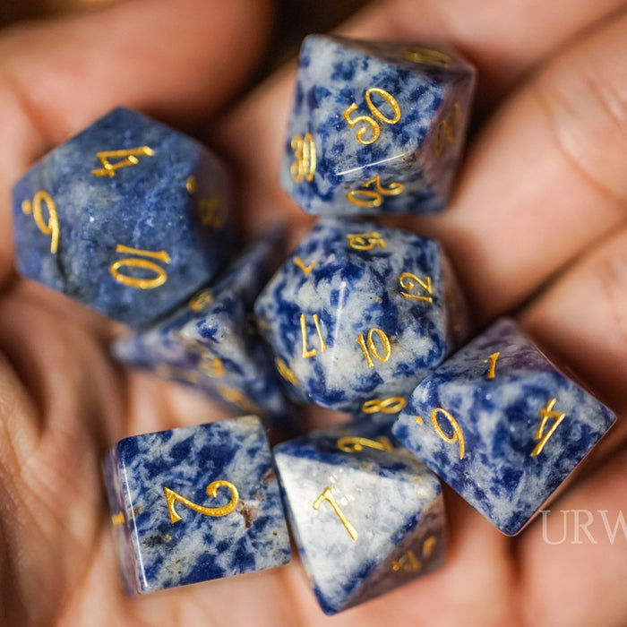 Blue Vein Gemstone Engraved Stone Dice | D20 Games