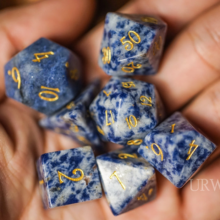 Blue Vein Gemstone Engraved Stone Dice