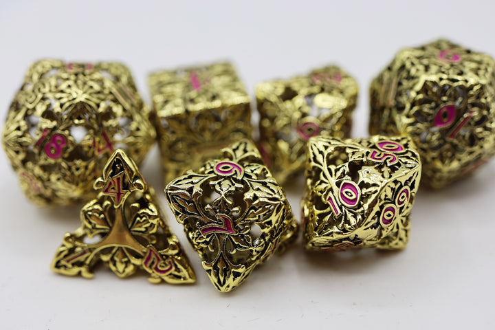 Fleur de Lis: Gilded Magenta Hollow RPG Metal Dice Set