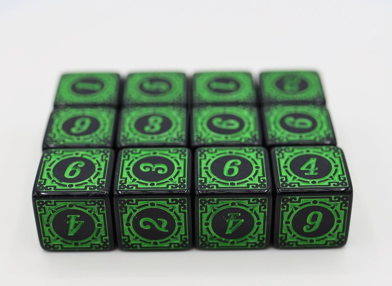 Magic Burst D6 Set -  Green - 12 piece D6's Plastic Dice Foam Brain Games