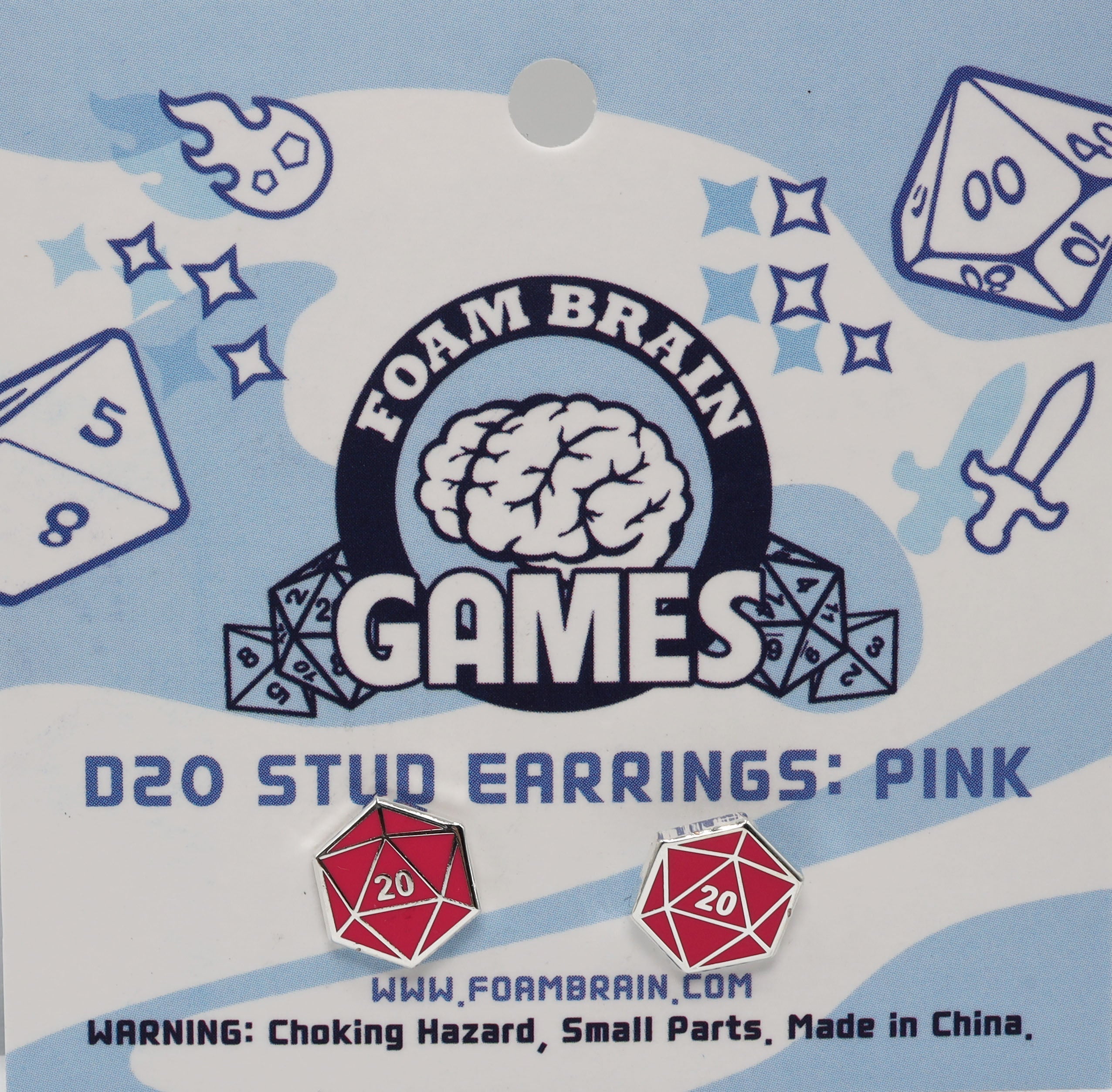 D20 Stud Earrings: Pink  Foam Brain Games | D20 Games